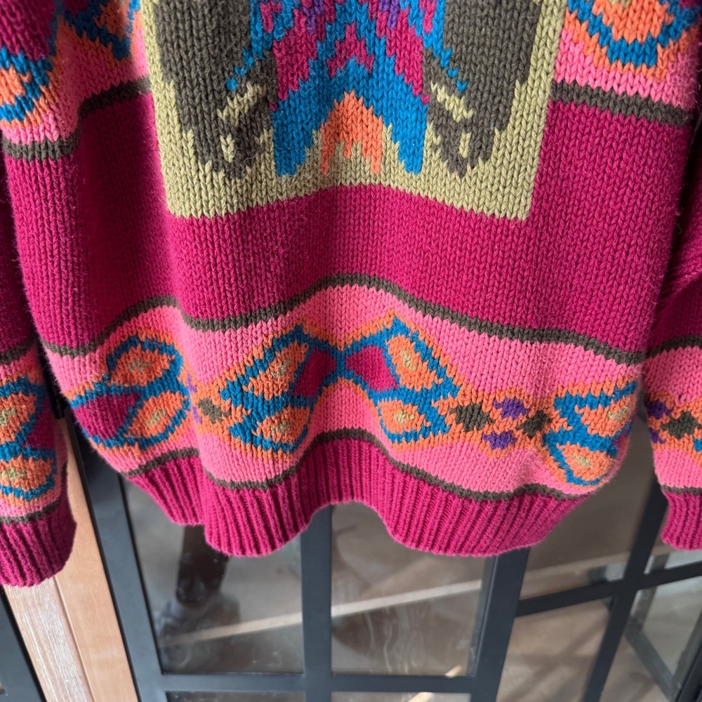 Vintage 90s PASTA chunky Knit Sweater Ramie Cotton butterfly Pullover colorful - Picture 10 of 11